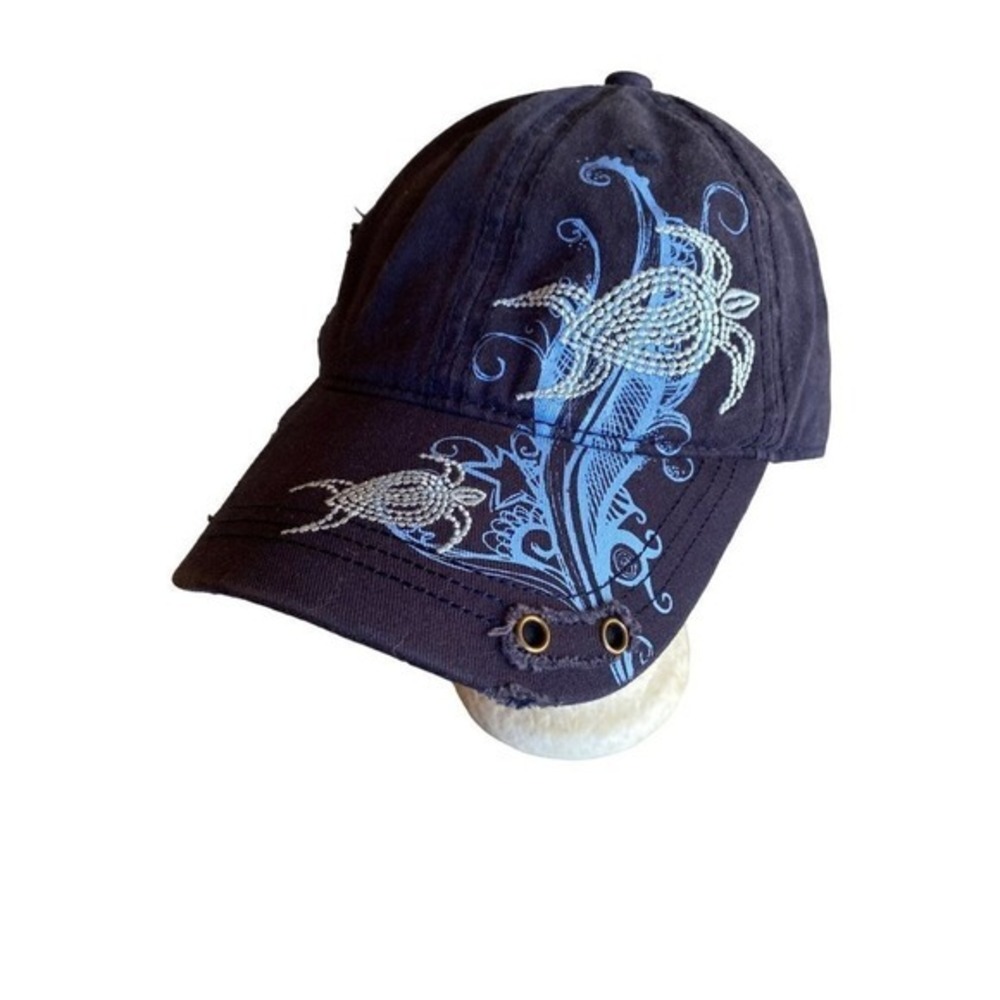 Yatchclub Blue Baseball Hat Cap‎ Embroidered Turtle Detail Adjustable